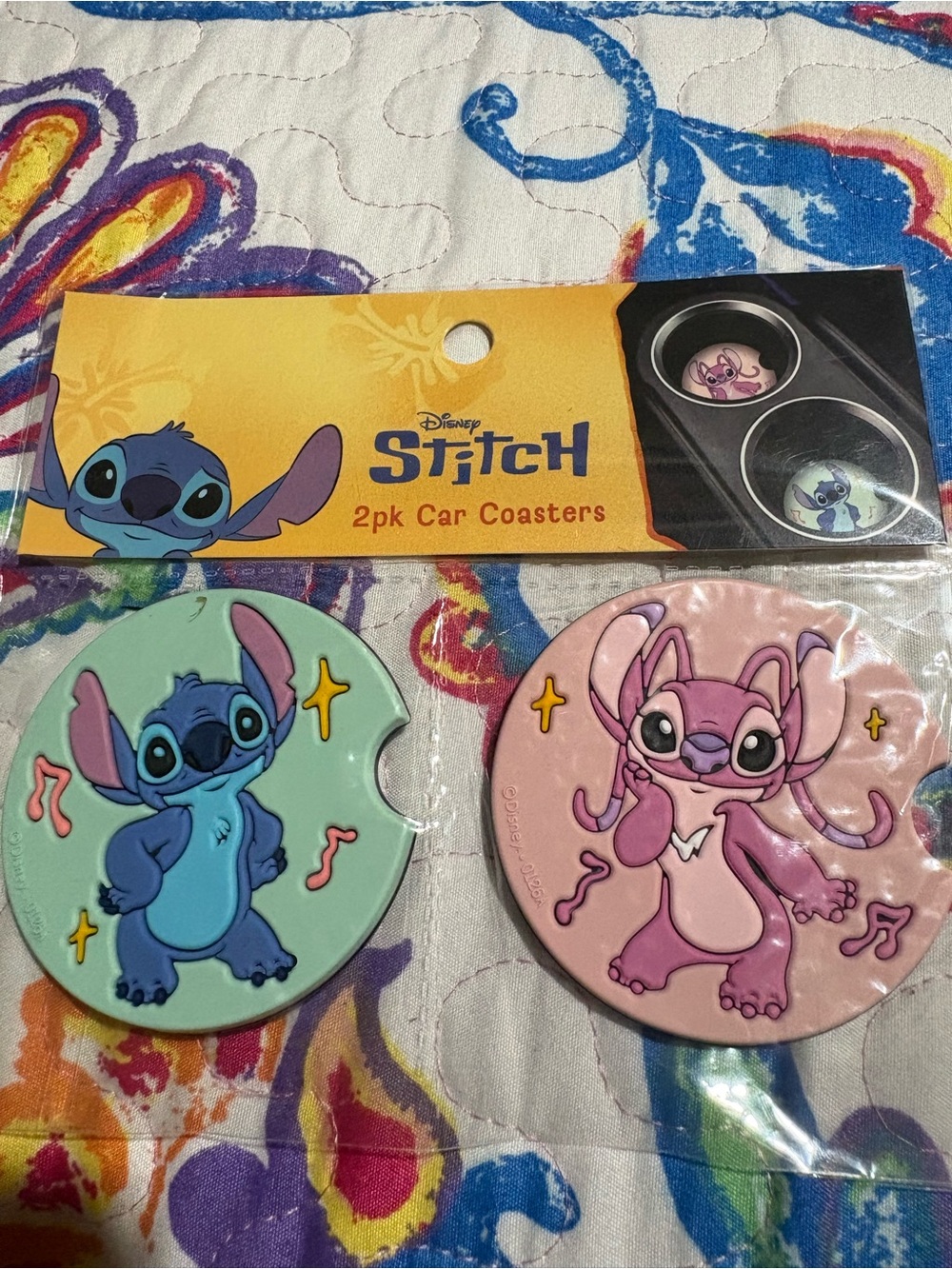 Disney Stitch 2-Pack Car Coasters - Blue Stitch & Pink Angel